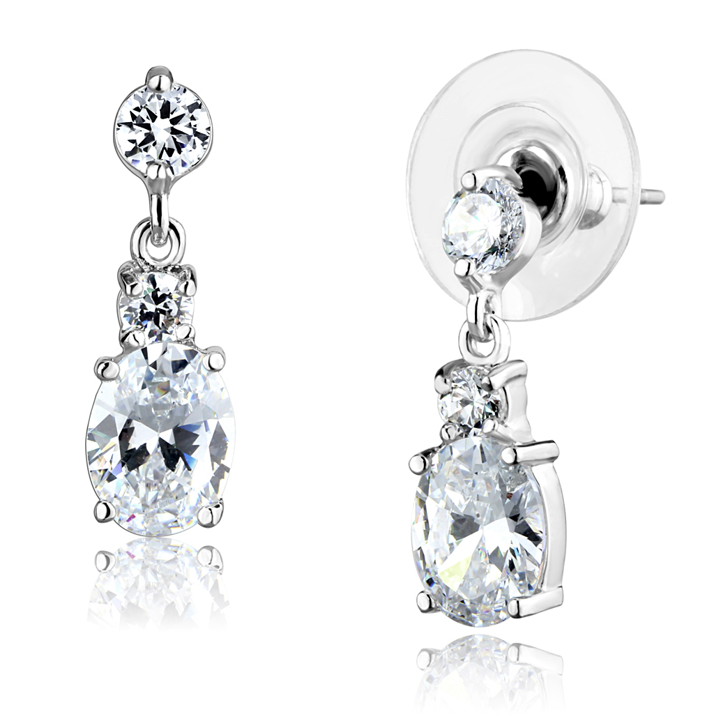 Rhodium Earrings With Aaa Grade Cz In Clear