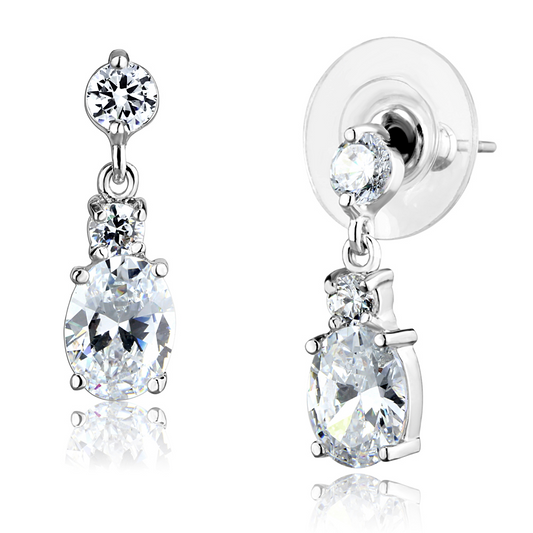 Rhodium Earrings With Aaa Grade Cz In Clear